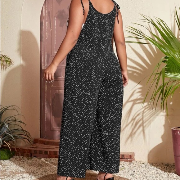 Boho Plus Black Polka Dot Pocket Wide leg Jumper Jumpsuit 1X 2X 3X 4X - Picture 2 of 4